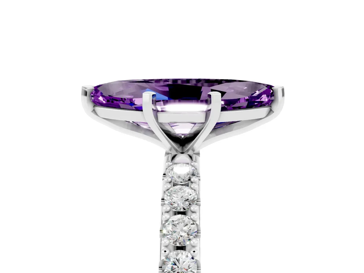 Marquise Cut Amethyst Solitaire Pavé Band with Four-Prong Setting Silver
