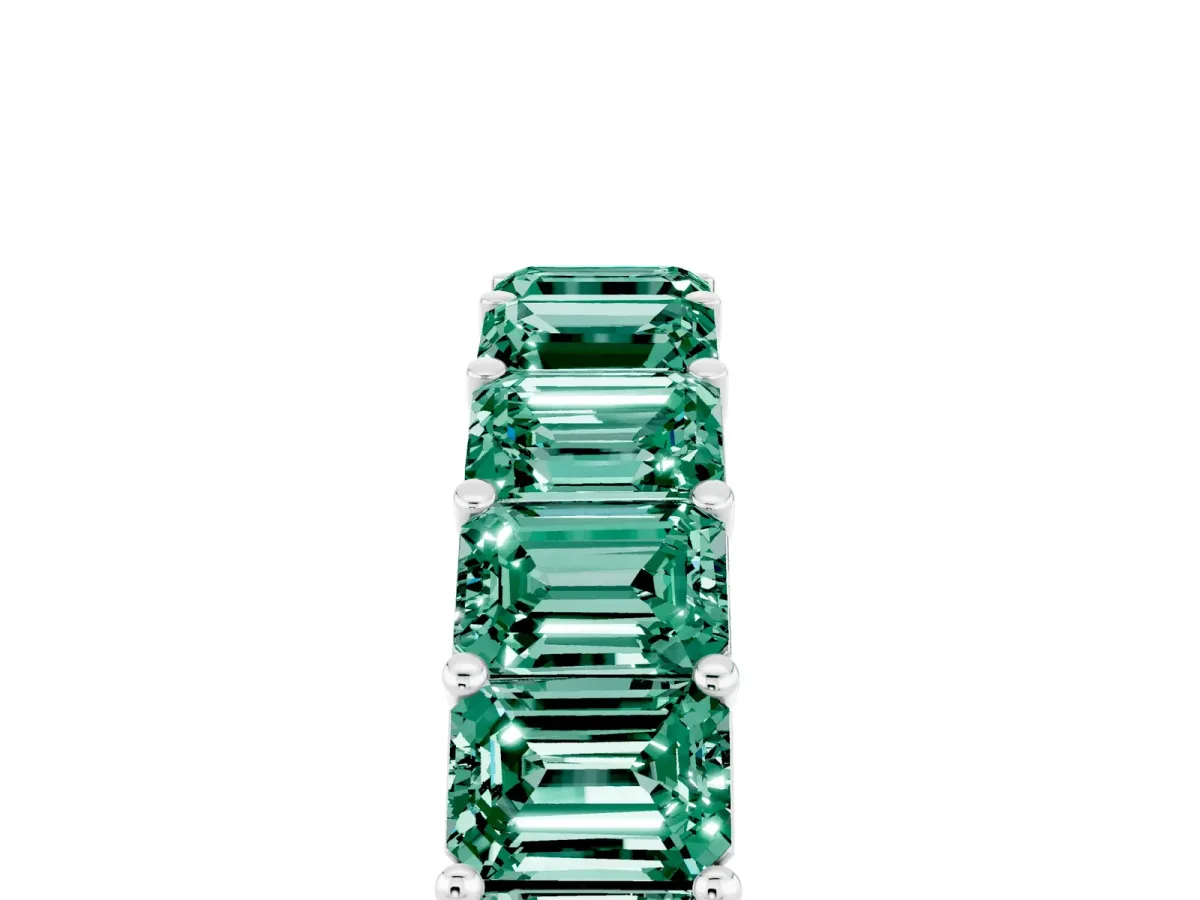 Emerald Cut Green Sapphire Eternity Band with Shared Prong Setting Platinum