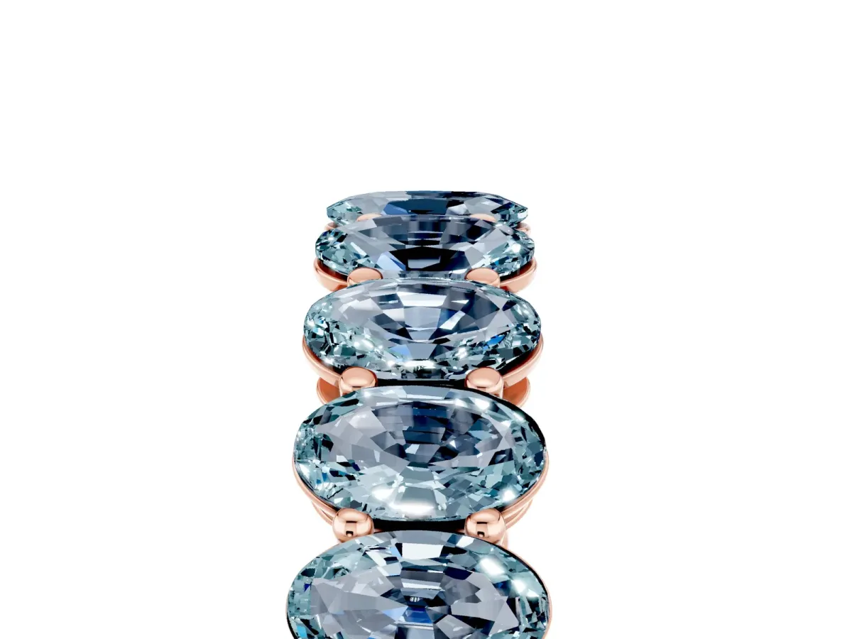 Oval Cut Aquamarine Eternity Band with Shared Prong Setting Rose gold