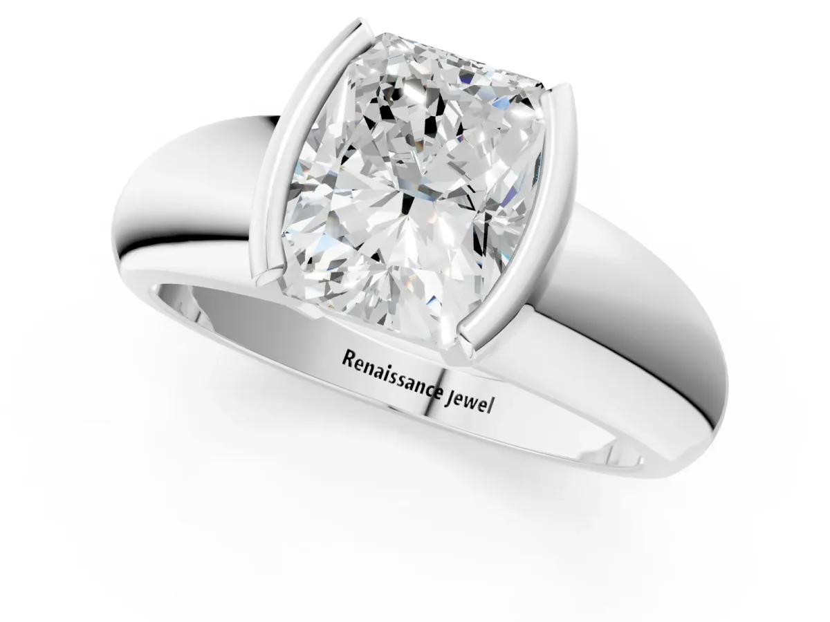 Radiant Cut Solitaire Tension Set Diamond Ring with Wide Band Platinum