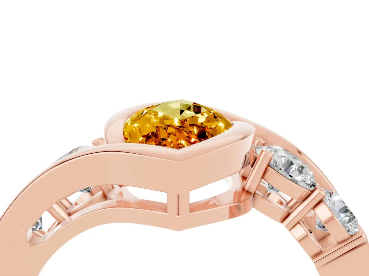 Bezel Set Marquise Cut Citrine Bypass Ring with Round Accents Rose gold