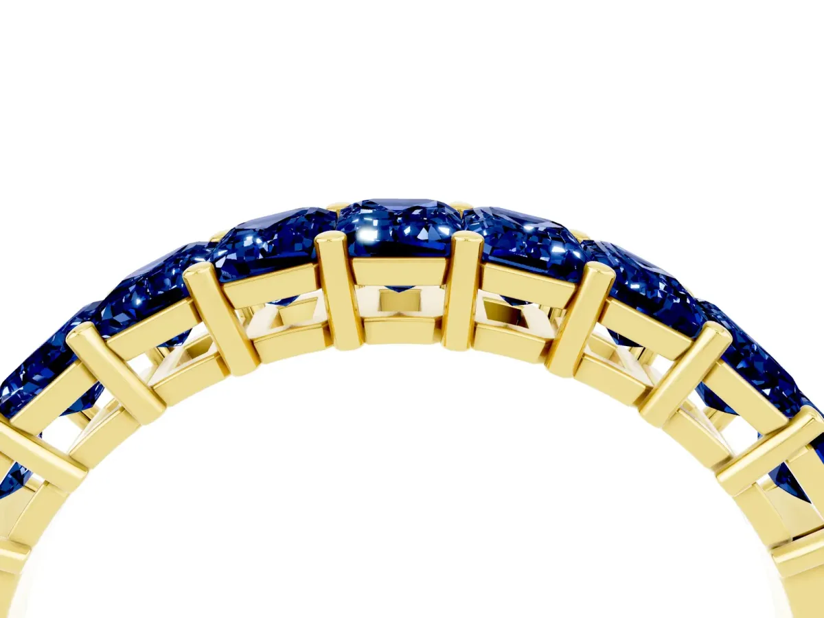 Emerald Cut Blue Sapphire Prong-Set Eternity Band Yellow gold