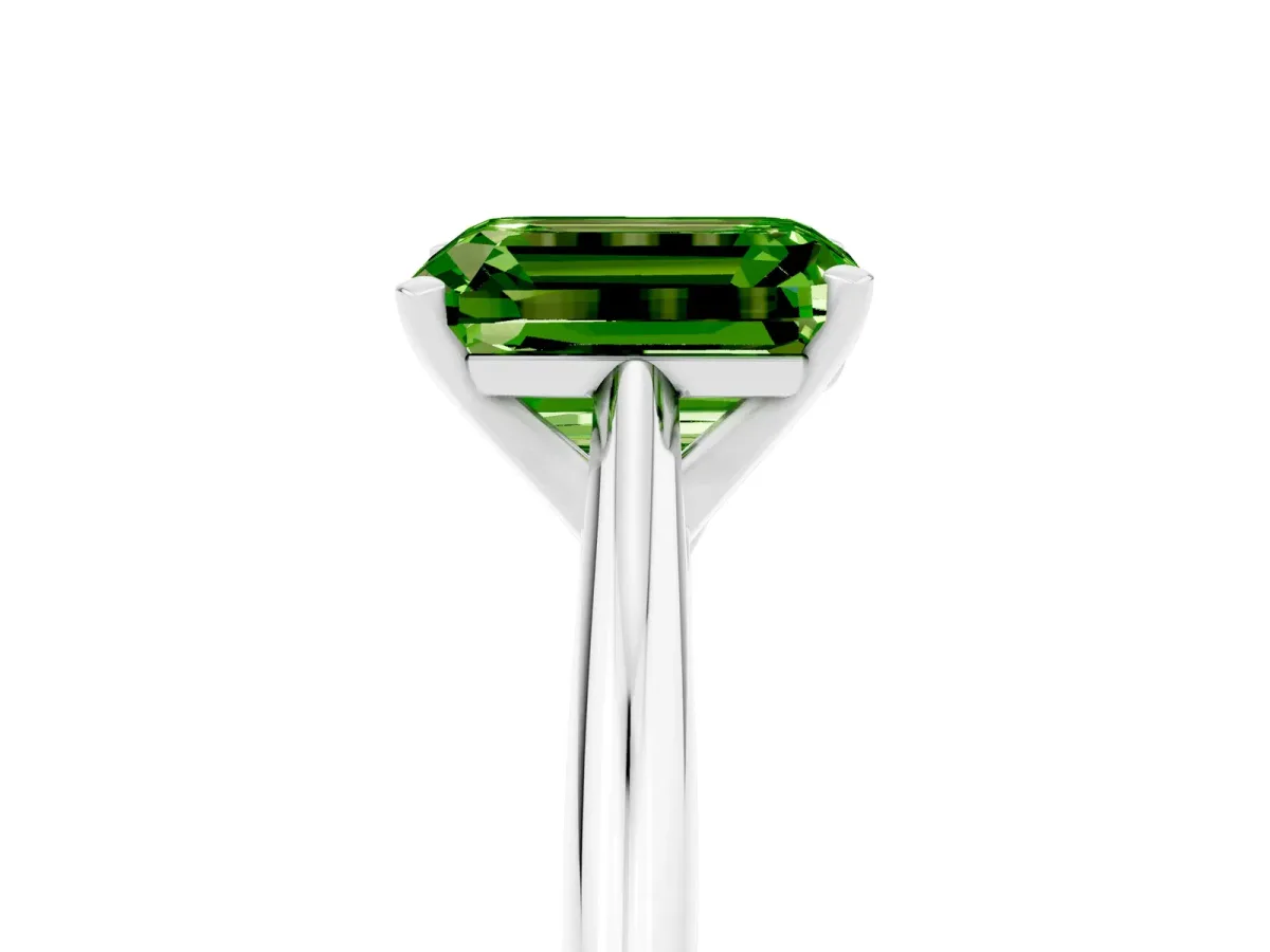 Emerald Cut Peridot Solitaire Engagement Ring with Cathedral Setting and Four-Prong Mount White gold
