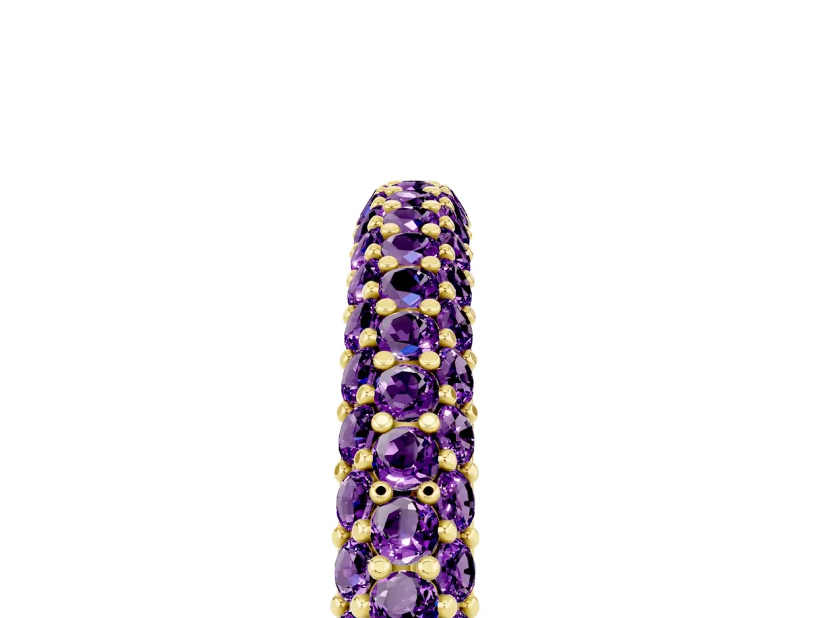 Round Amethyst Pavé Eternity Band with Shared Prong Setting Yellow gold