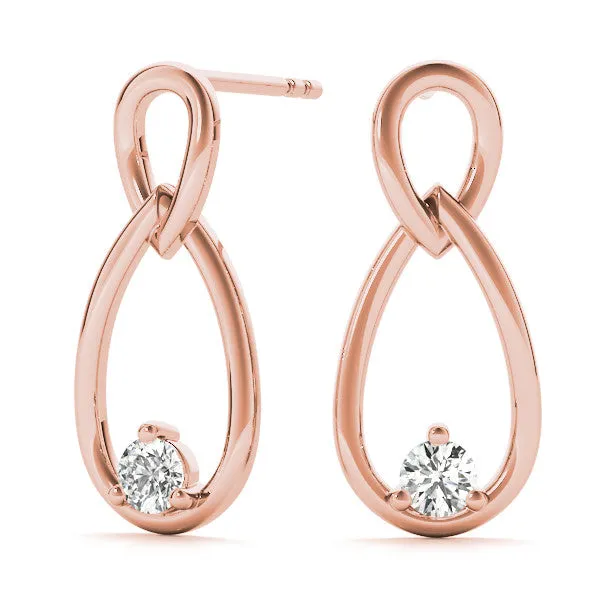 Round Diamond Teardrop Earrings with Bezel Setting and Loop Band Rose gold