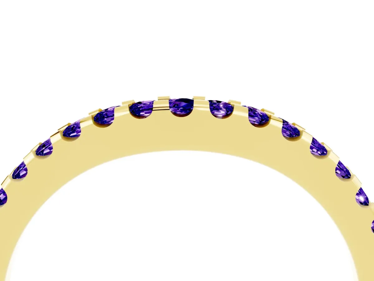 Round Tanzanite Pavé Curved Wedding Band Yellow gold