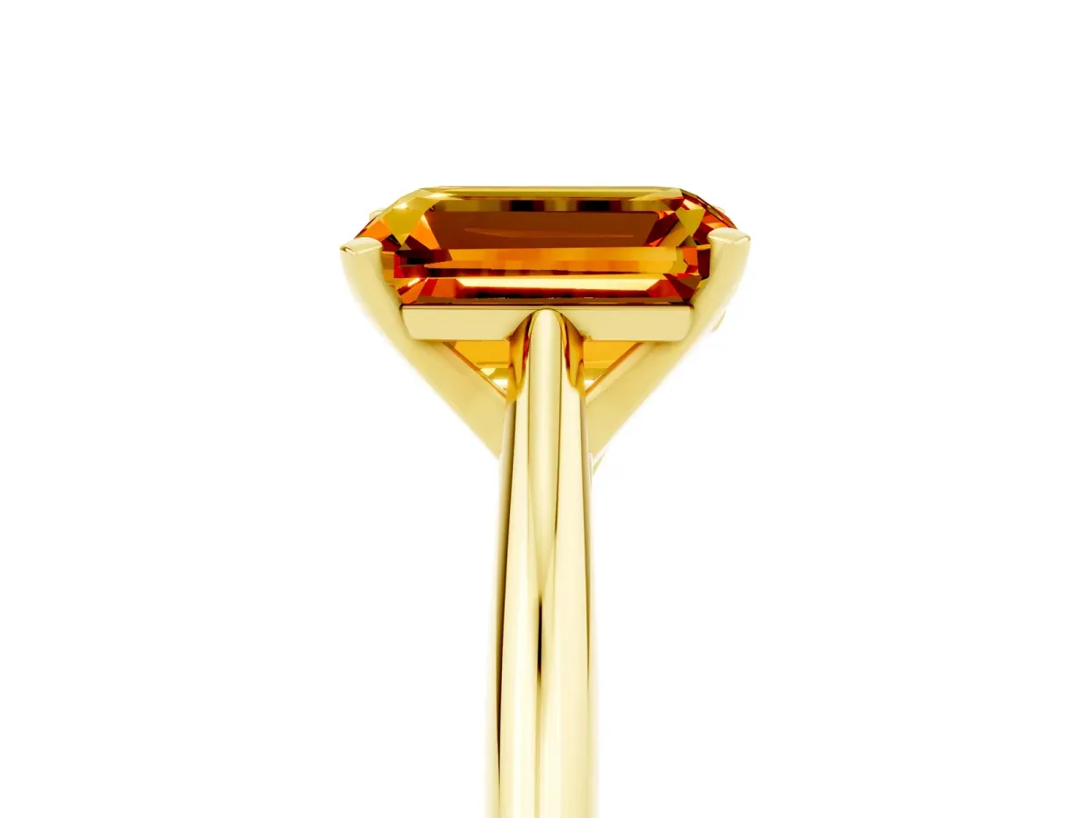 Emerald Cut Citrine Solitaire Engagement Ring with Cathedral Setting and Four-Prong Mount Yellow gold