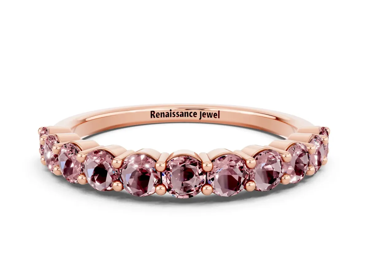 Round Morganite Half Eternity Band with Prong Setting Rose gold