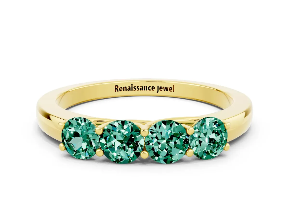 Four-Stone Round Green Sapphire Prong-Set Band Yellow gold