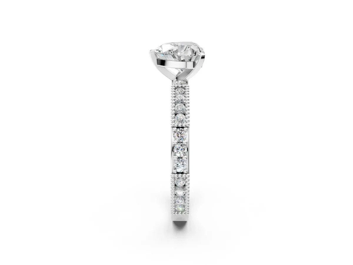 Heart Cut Solitaire with Pavé Band and Four-Prong Setting Silver