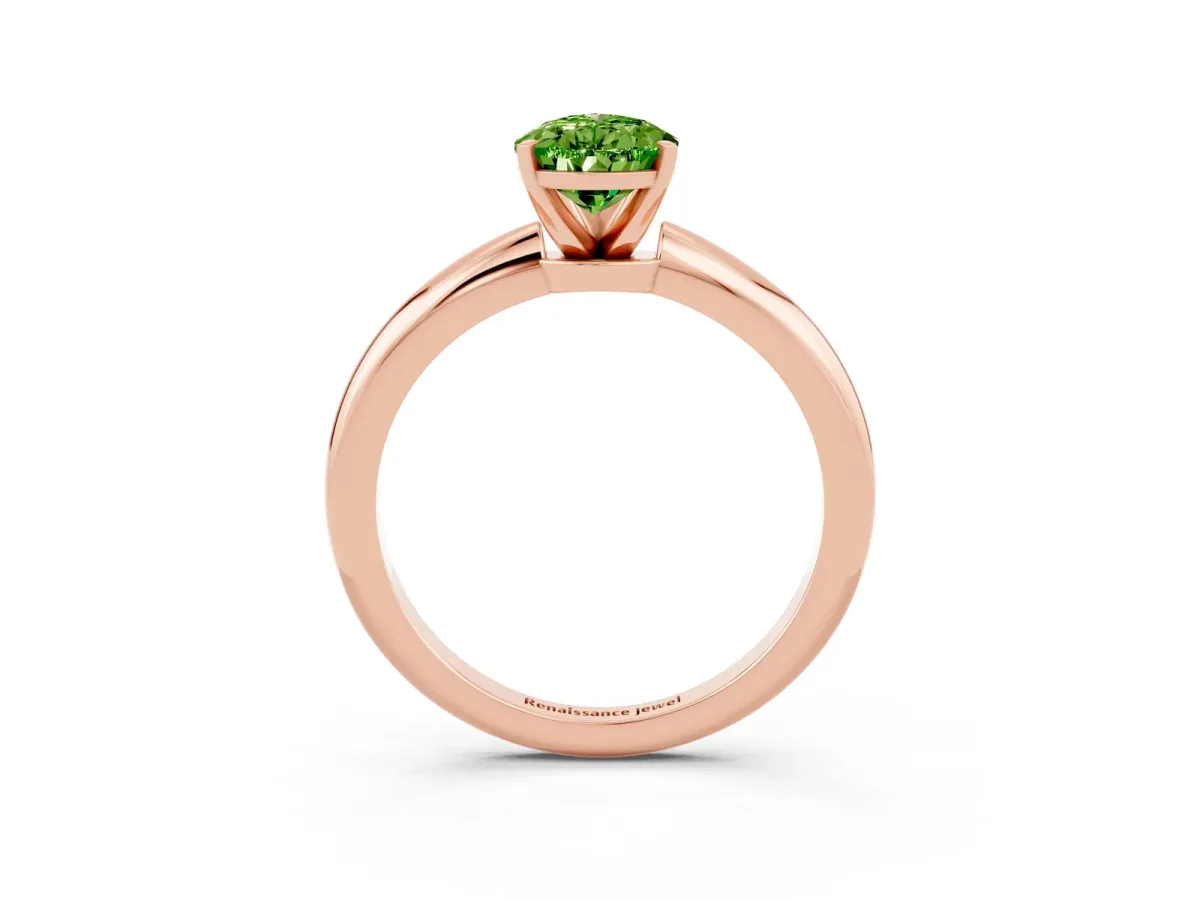 Pear Cut Peridot Solitaire Ring with Six-Prong Setting and Classic Band Rose gold