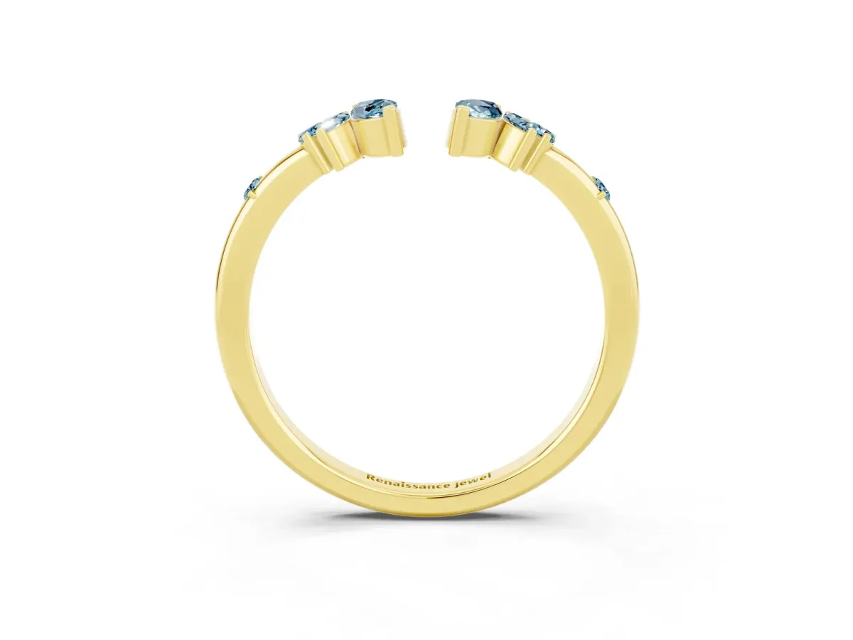 Open Marquise Cluster Aquamarine Band with Prong Setting Yellow gold