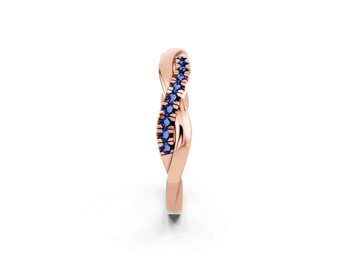 Round Blue Sapphire Twisted Infinity Band with Prong Setting Rose gold