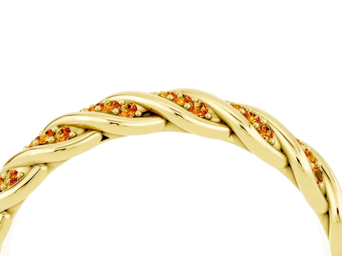 Twisted Pavé Round Citrine Eternity Band with Shared Prong Setting Yellow gold