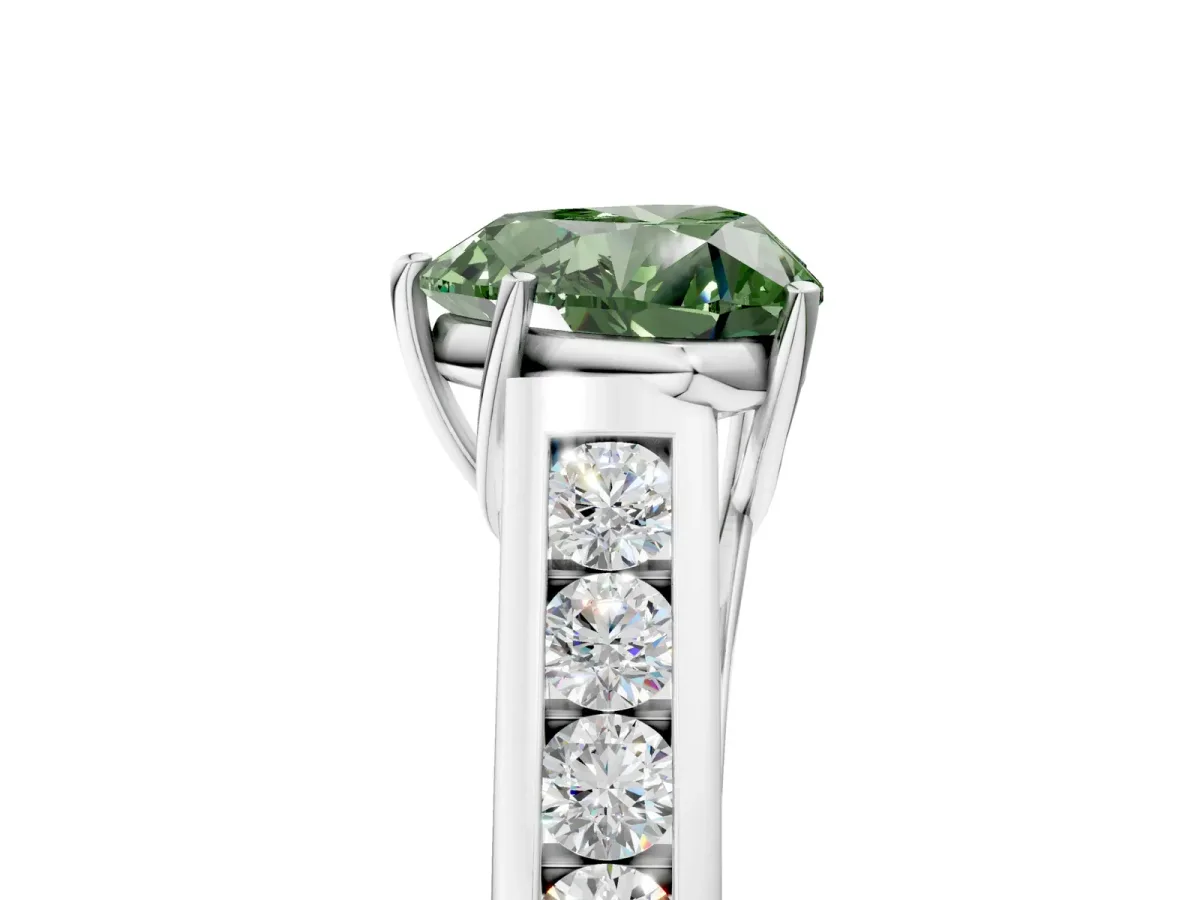 Fancy Green Heart Cut Solitaire Channel-Set Diamond Engagement Ring with Four-Prong Setting Platinum