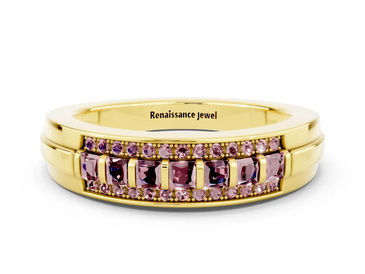Bar-Set Princess Cut Morganite Pavé Band Yellow gold