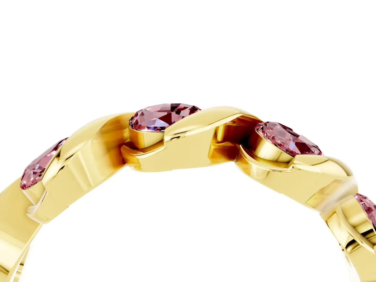Round Morganite Wave Band with Channel Setting and Shared Prongs Yellow gold