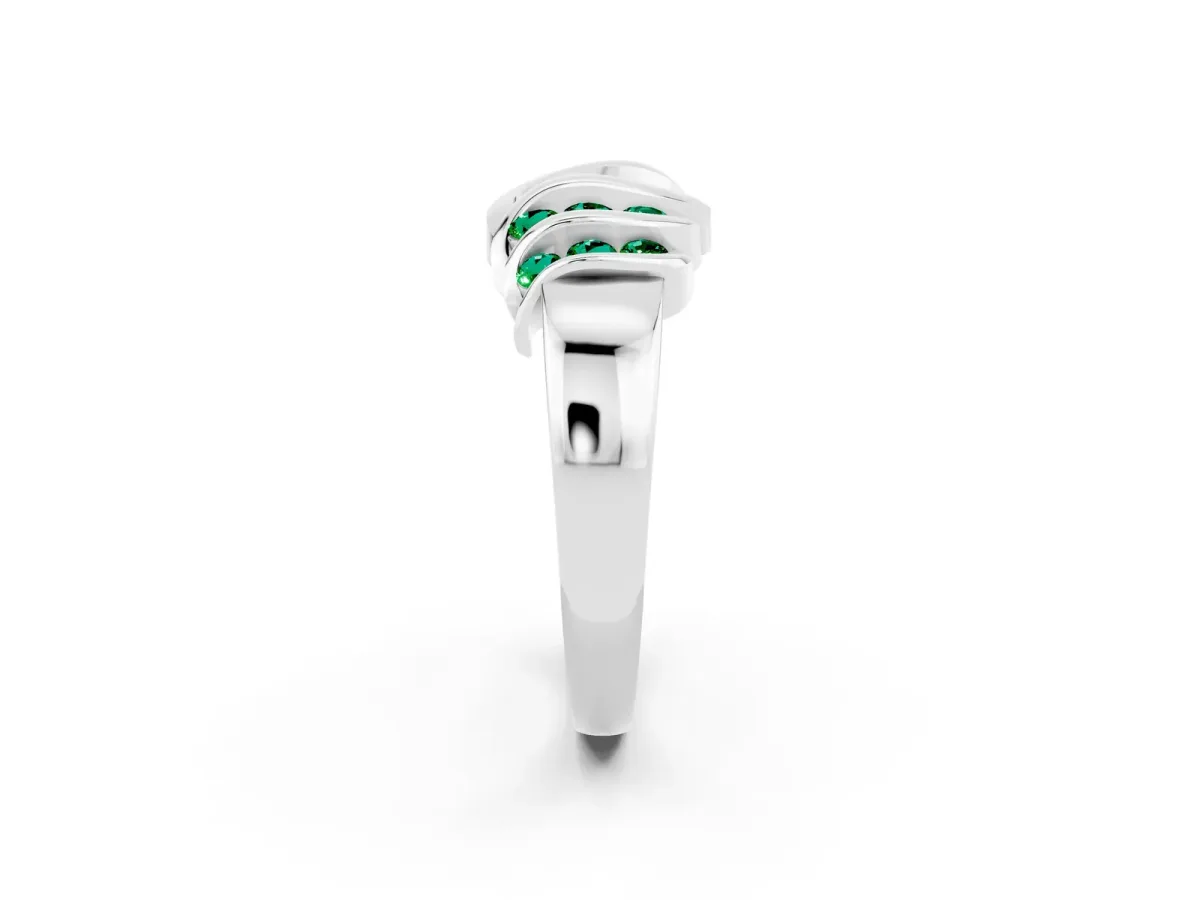 Round Emerald Multi-Row Crossover Band Silver