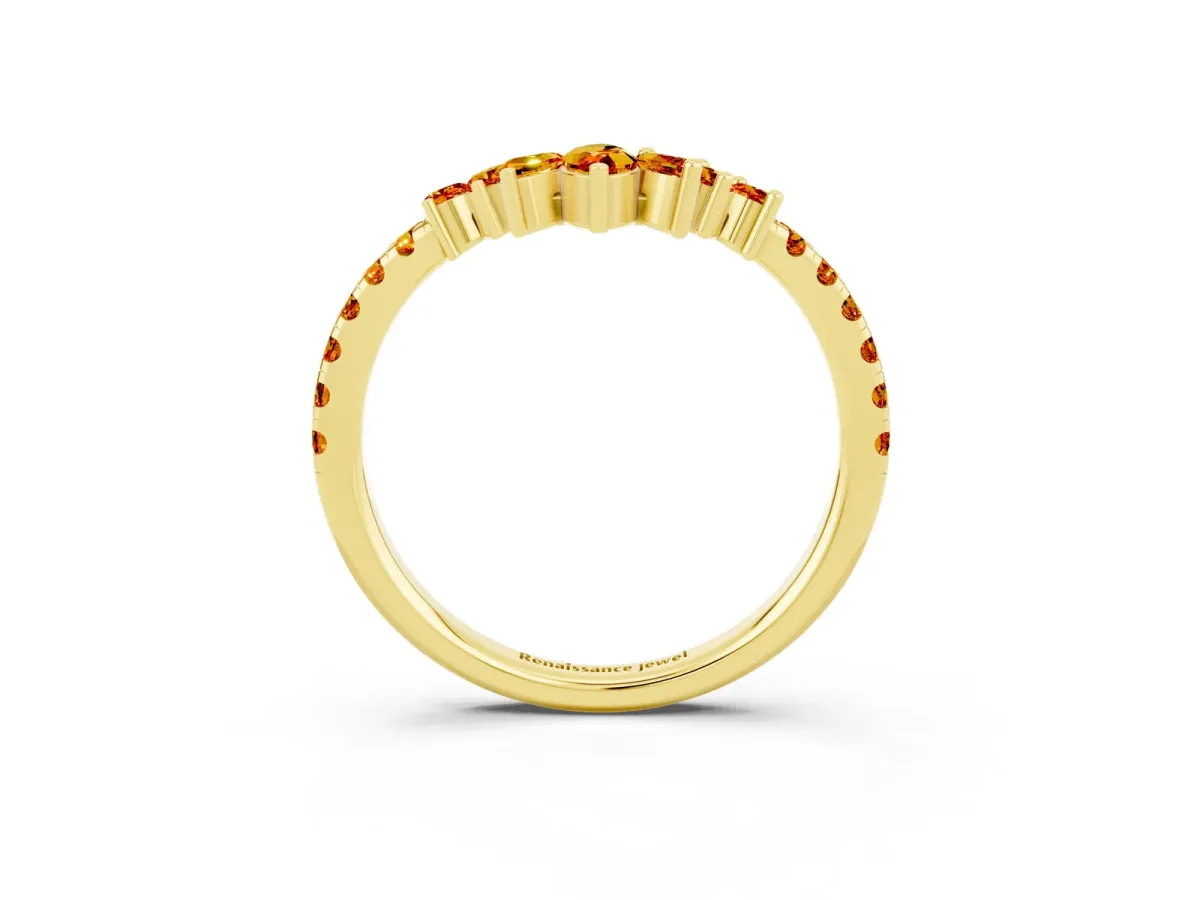 Chevron Marquise and Round Citrine Open Band with Prong Setting Yellow gold