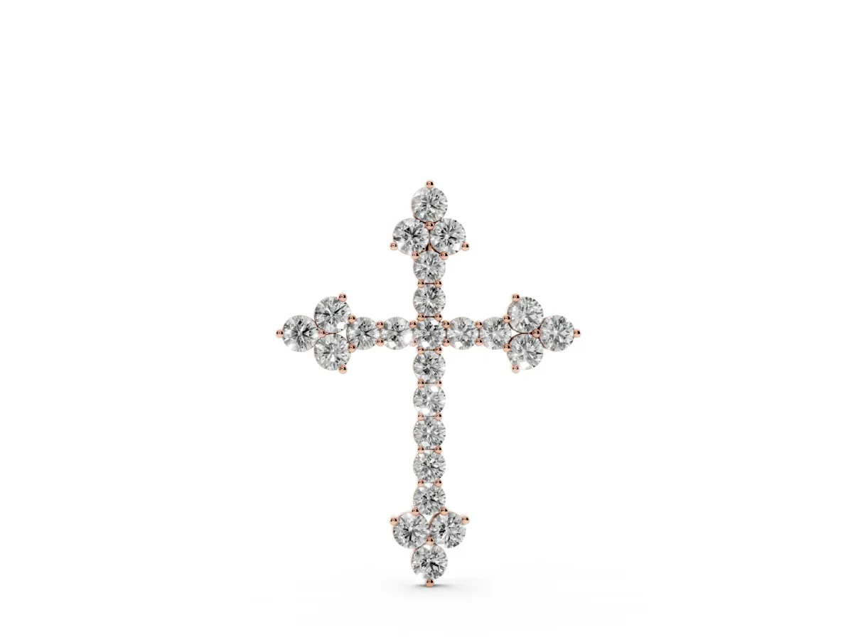 Round Diamond Cluster Cross Pendant with Prong Setting Rose gold