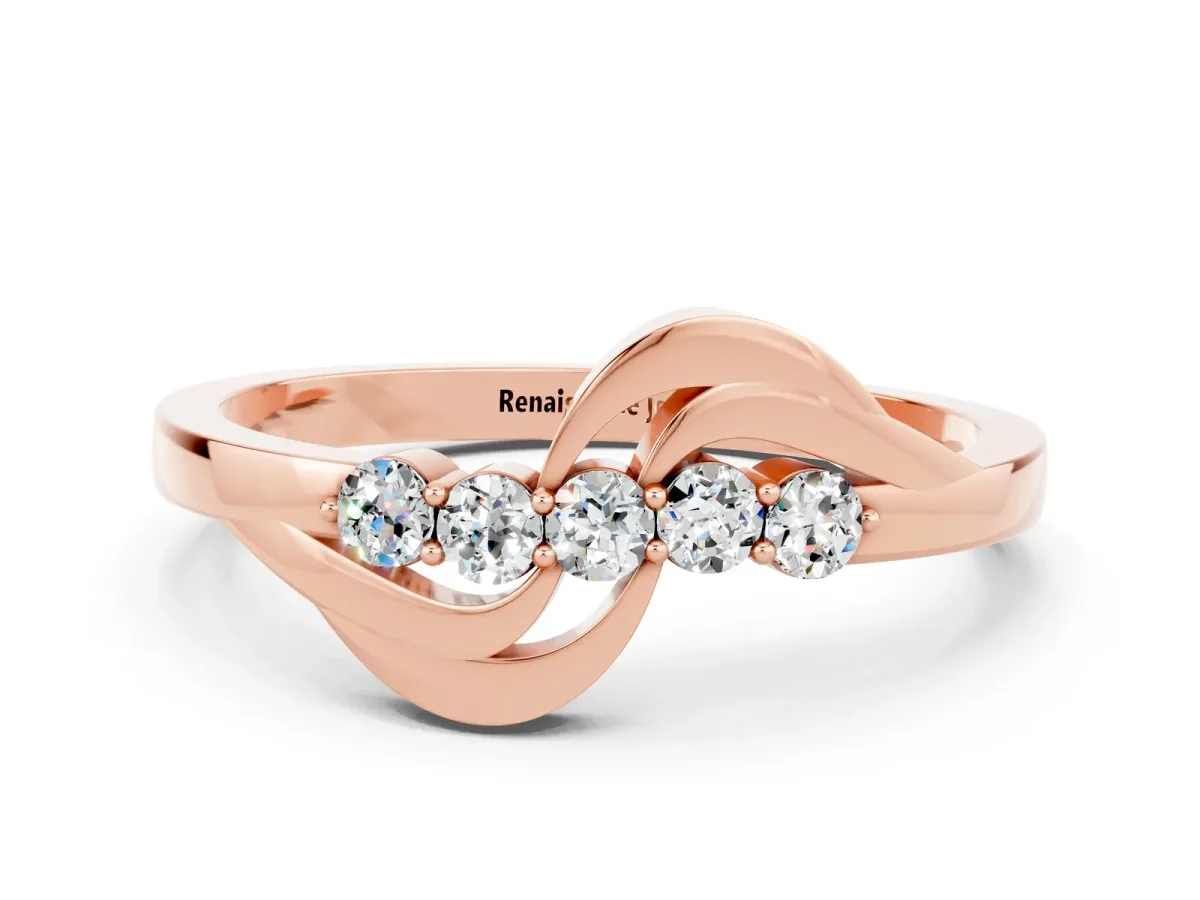 Five-Stone Round Moissanite Crossover Band with Prong Setting Rose gold