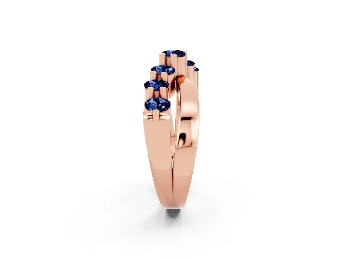 Round Blue Sapphire Prong-Set Crossover Band Rose gold