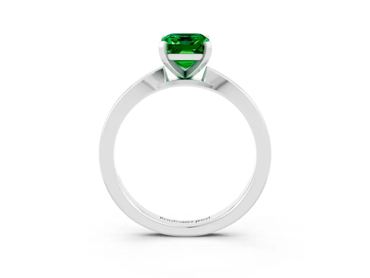 Emerald Cut Emerald Solitaire Engagement Ring with Classic Band and Four-Prong Setting White gold