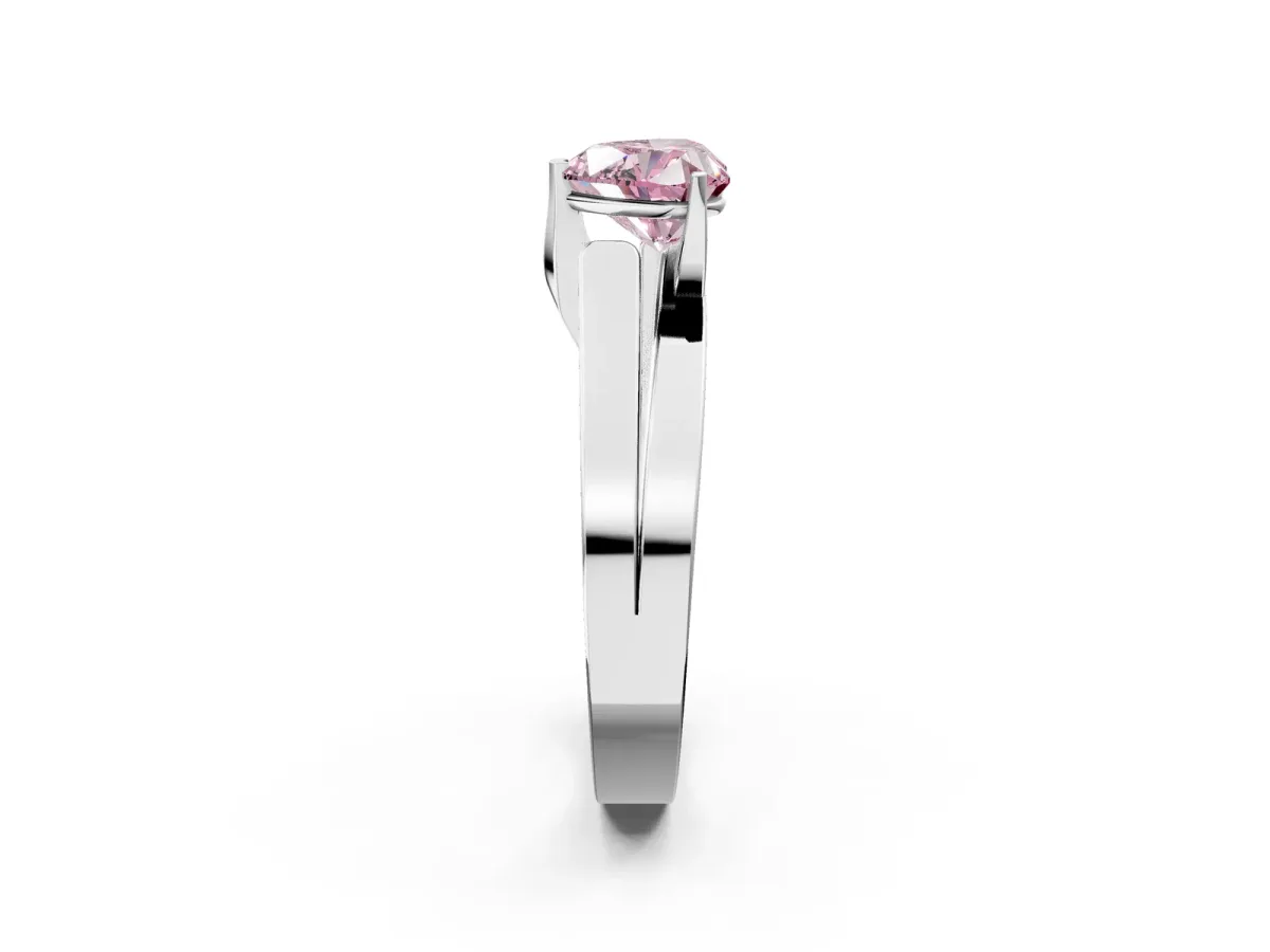 Fancy Pink Modern Tension Set Heart Cut Diamond Solitaire Wide Band Ring Silver