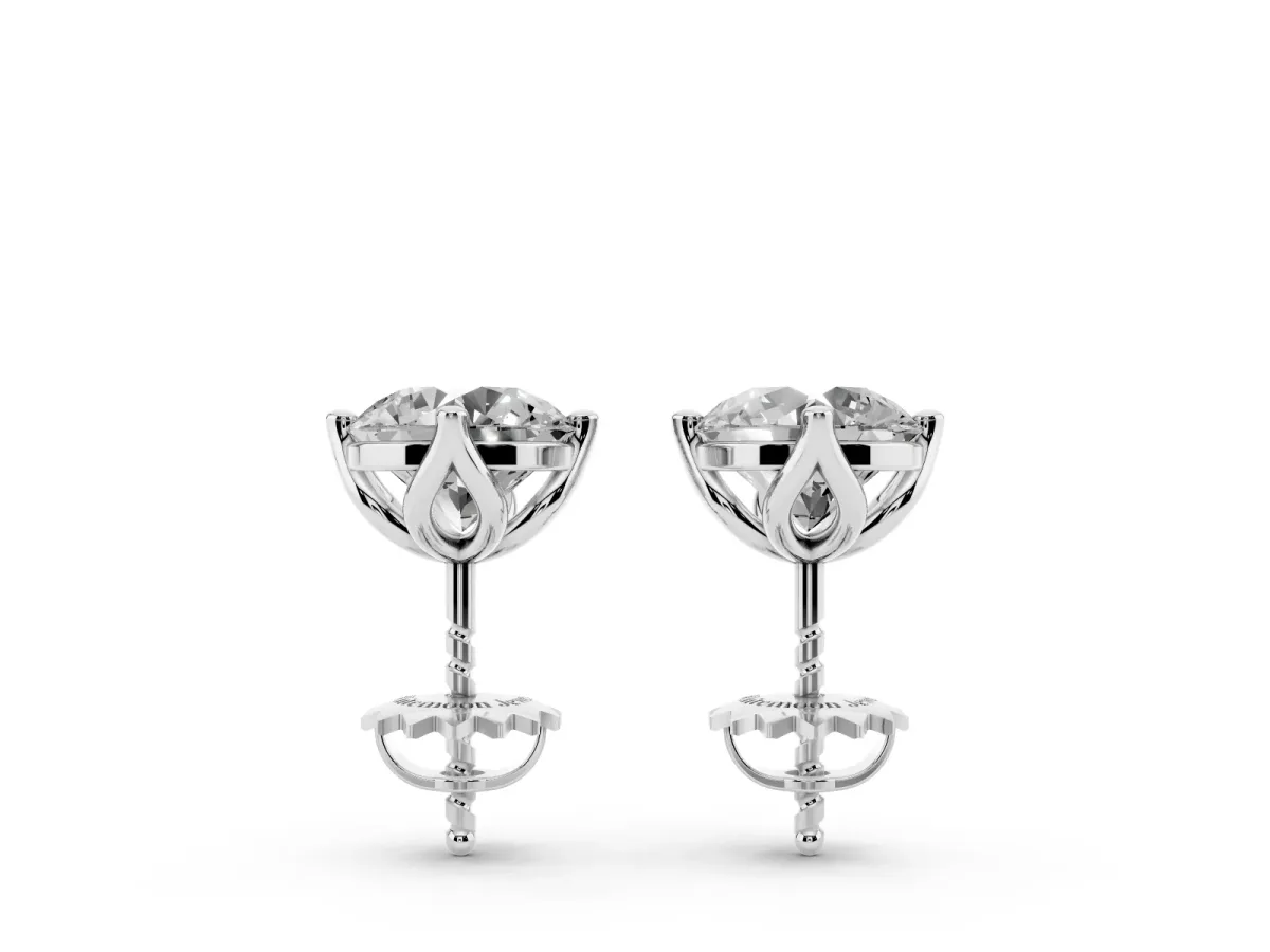 Round Diamond Flower Petal Solitaire Stud Earrings White gold