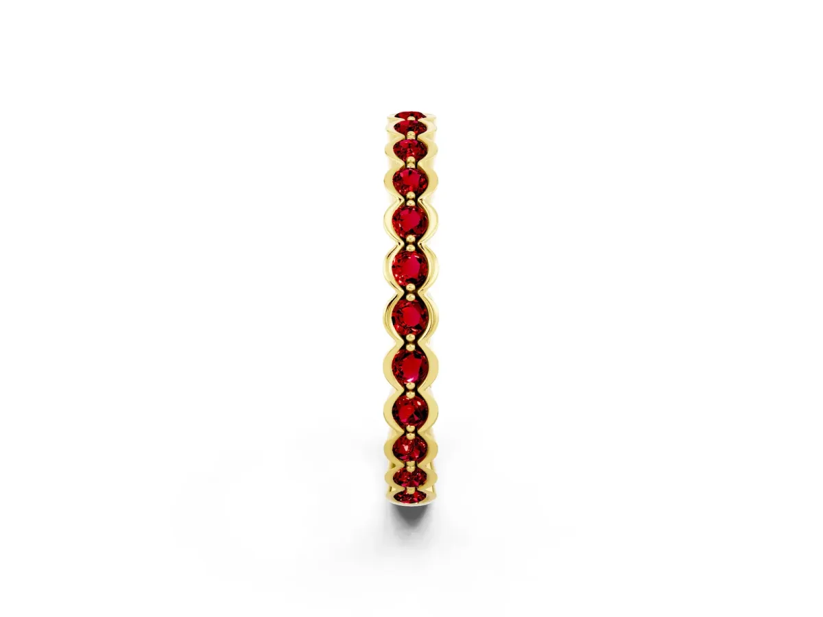 Round Ruby Bezel Set Eternity Band Yellow gold
