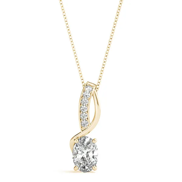 Pavé Oval Solitaire Prong Pendant Yellow gold