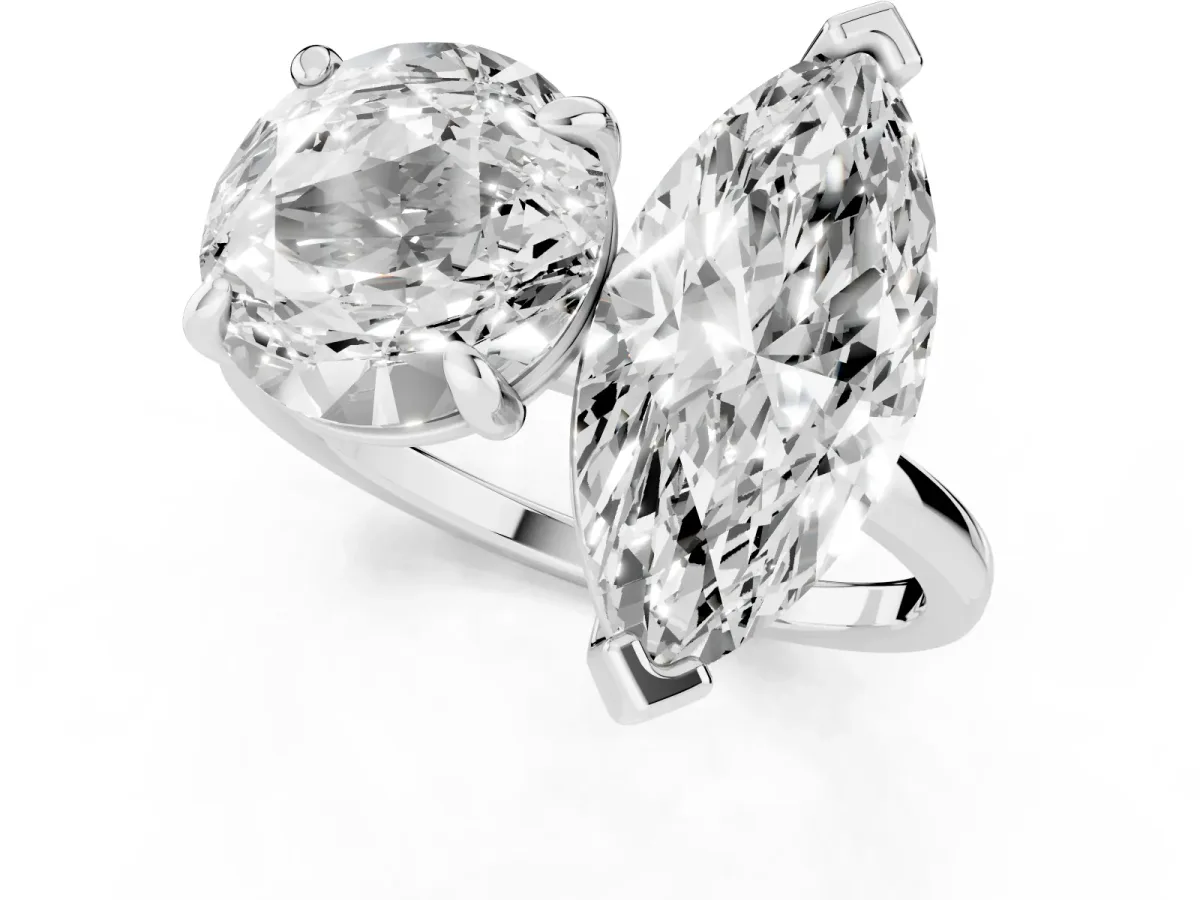 Round and Marquise Toi Moi Ring with Prong Setting and Plain Band Platinum