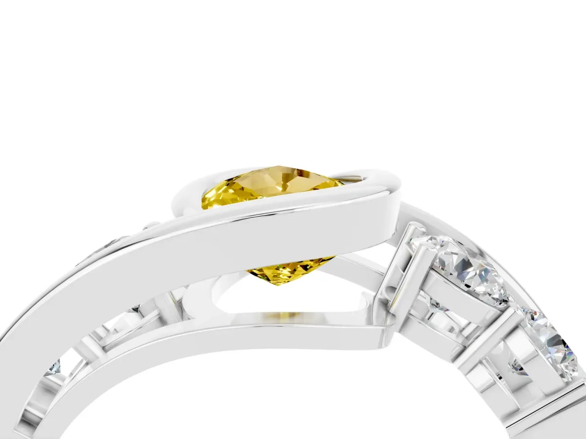 Bezel Set Pear Cut Yellow Sapphire Bypass Ring with Round Accents Silver