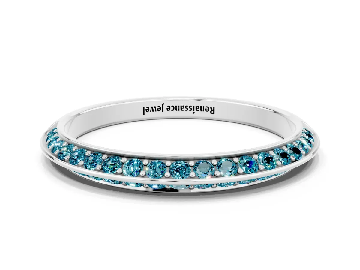 Double Row Pavé Round Blue Topaz Eternity Band with Channel Setting Silver