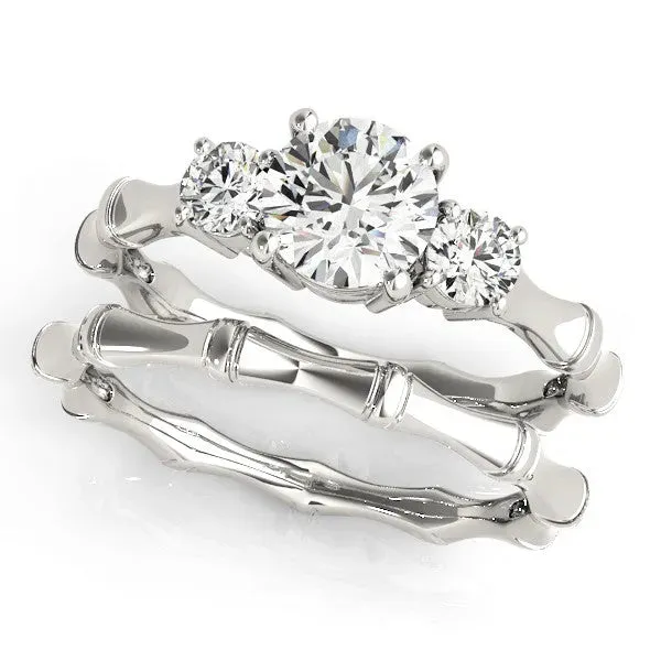 Round Cut Brilliant Three-Stone Bamboo Band with Prong Setting Silver