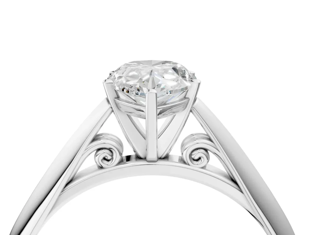 Pear Cut Diamond Solitaire Engagement Ring with Cathedral Setting and Four-Prong Mount White gold