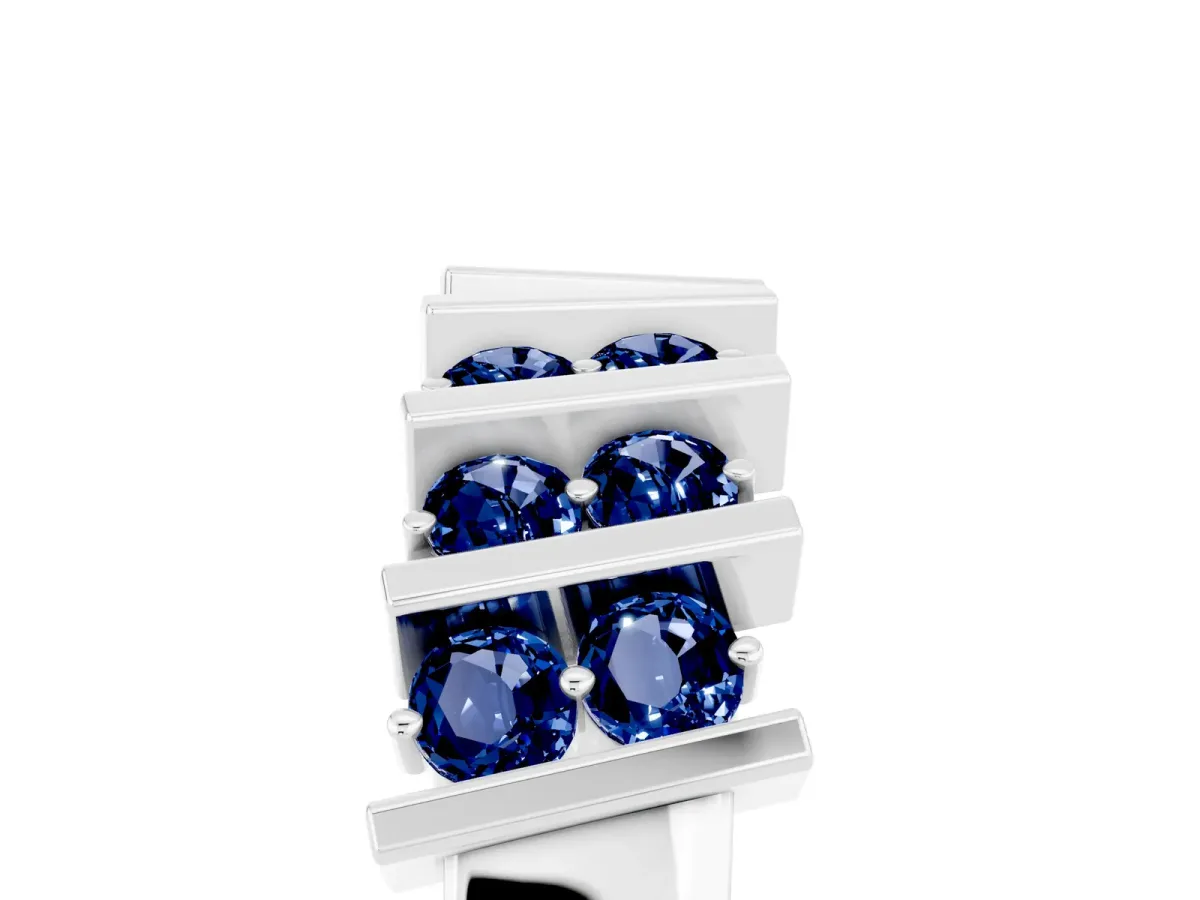 Channel Set Round Blue Sapphire Anniversary Band with Vertical Prongs Silver