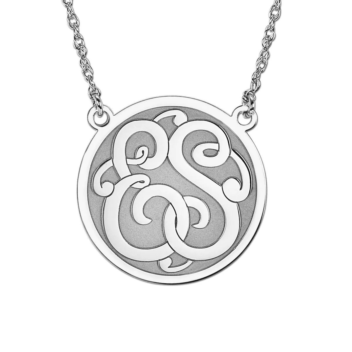Gold/Silver Round Monogram Pendant White gold