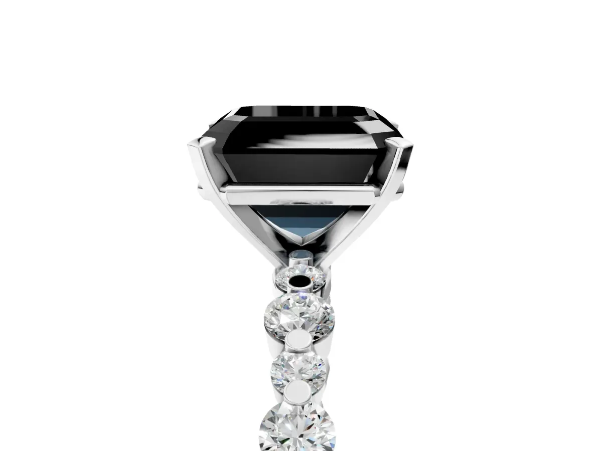 Fancy Black Asscher Cut Diamond Prong Set Engagement Ring with Pavé Band Platinum