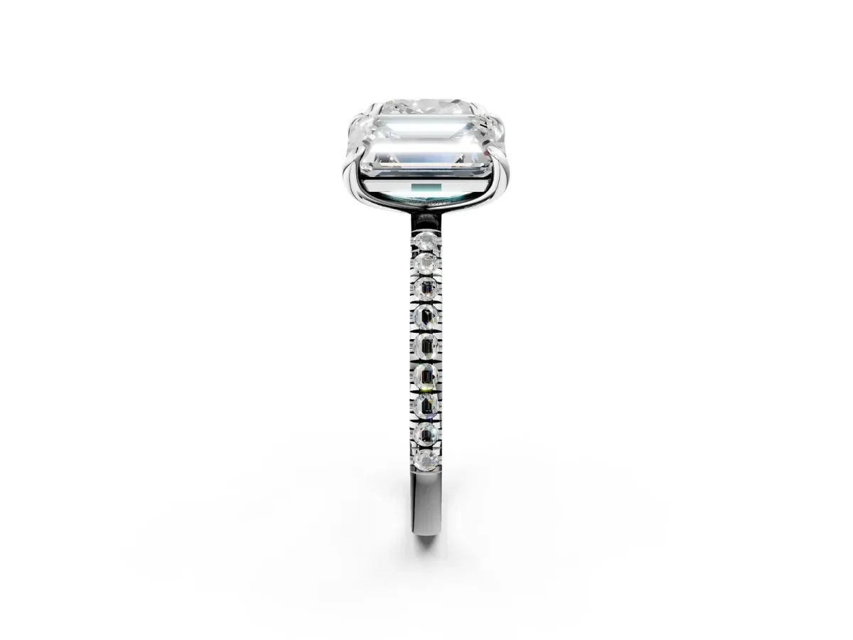 Cushion and Emerald Toi Moi Ring with Prong Setting and Pave Band Silver