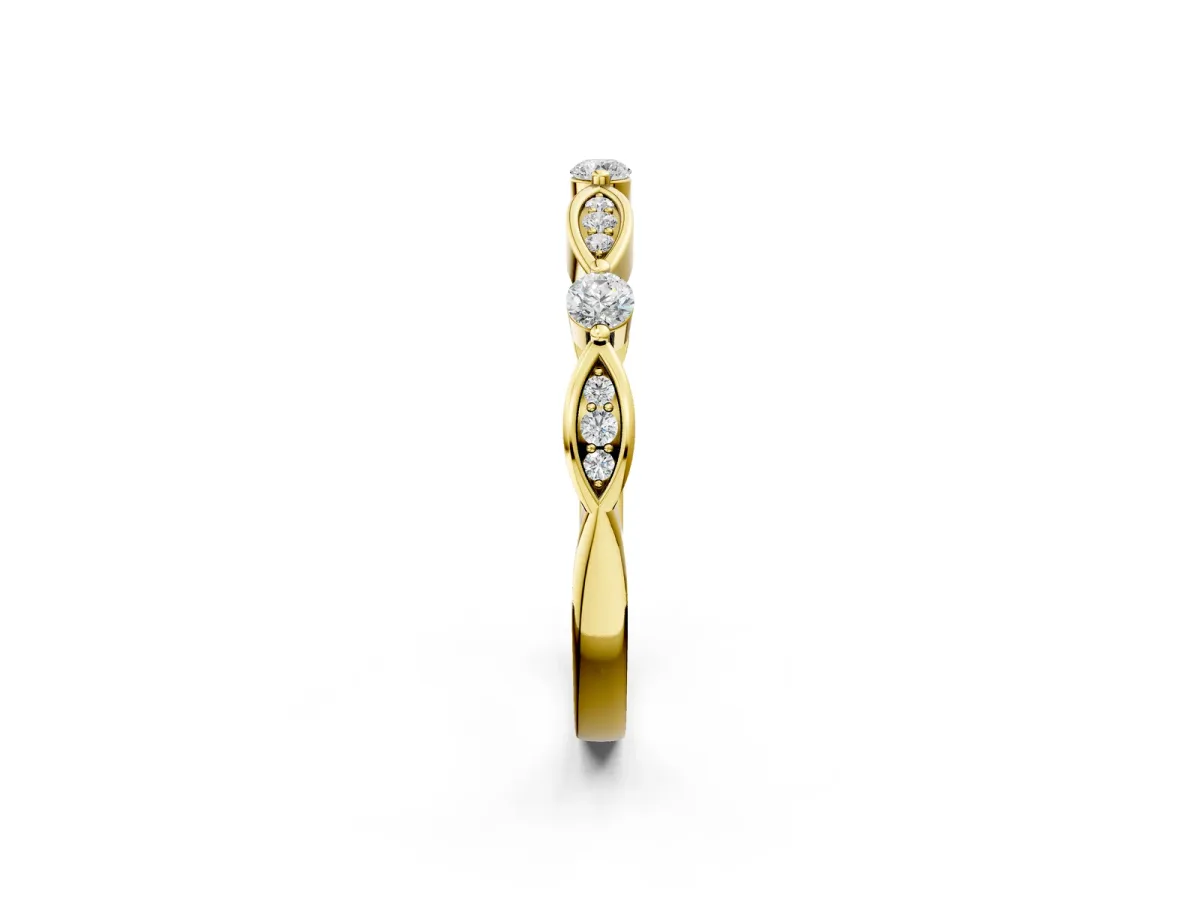 Marquise and Round Diamond Milgrain Band with Bezel Setting Yellow gold