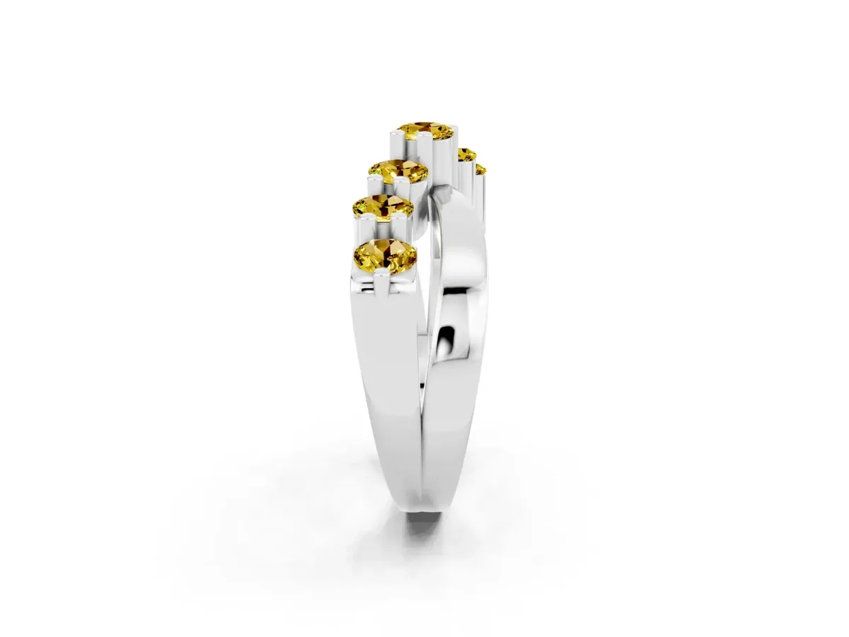 Round Yellow Sapphire Prong-Set Crossover Band Silver