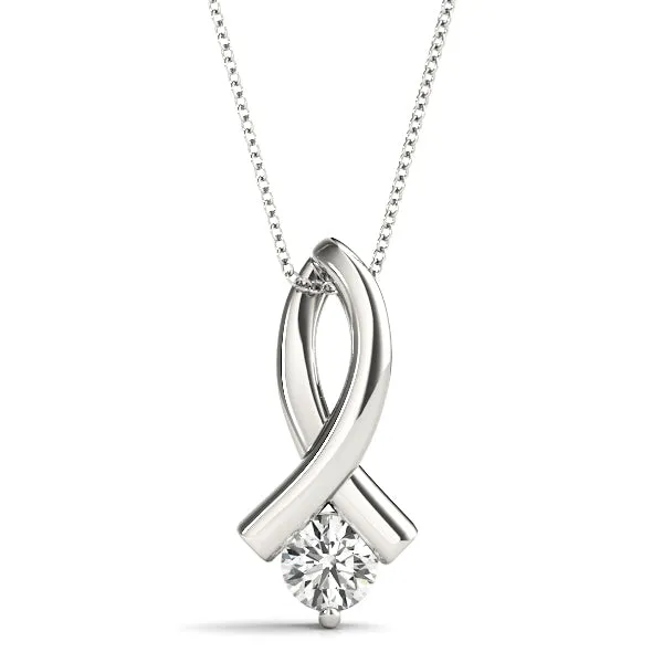 Round Solitaire Diamond Twist Pendant White gold