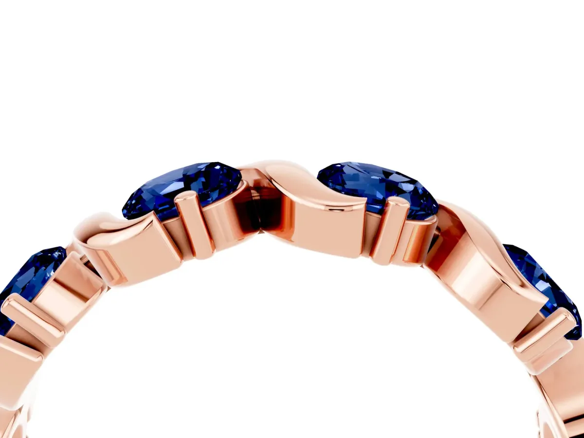 Round Blue Sapphire Half Eternity Band with Wave Prong Setting Rose gold