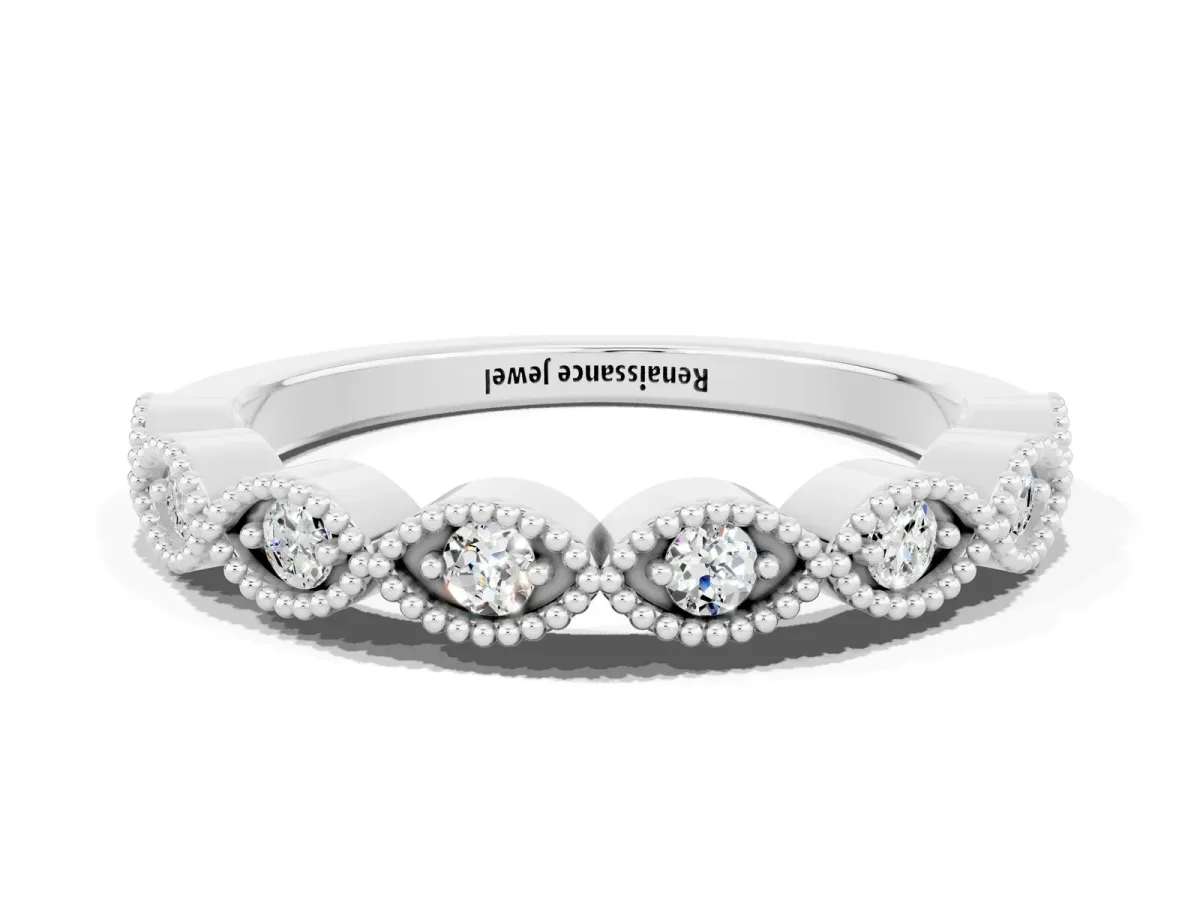 Milgrain Marquise Moissanite Half Eternity Band with Bezel Setting Platinum