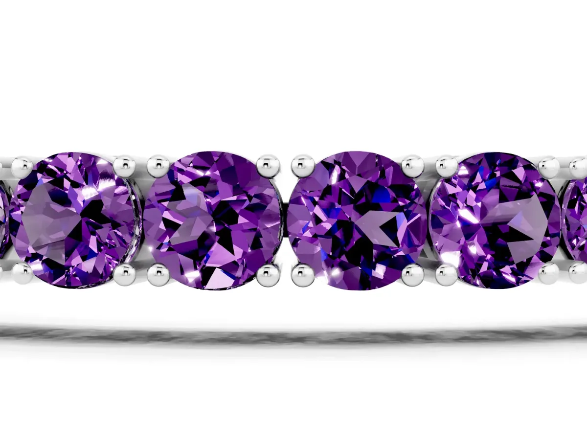 Round Brilliant Amethyst Tennis Bracelet with Prong Setting Silver