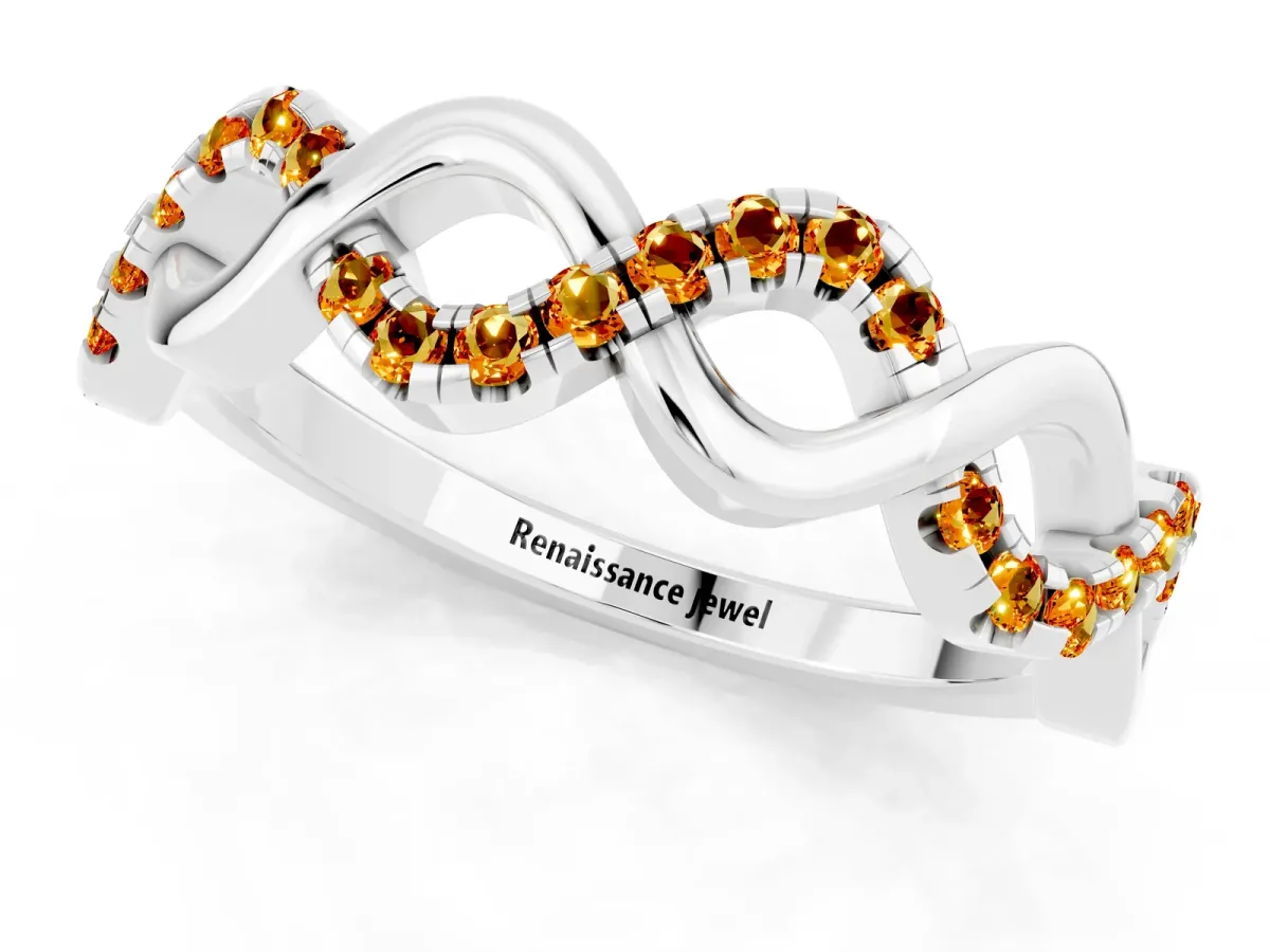 Twist Infinity Round Citrine Band with Pavé Setting White gold