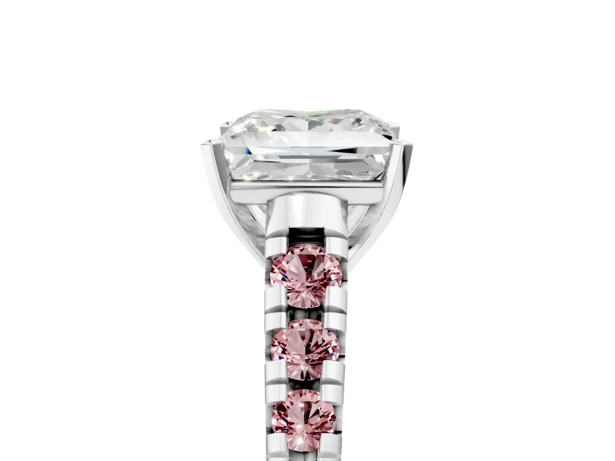 Princess Cut Diamond Cathedral Solitaire Ring with Round Morganite Pavé Band Silver
