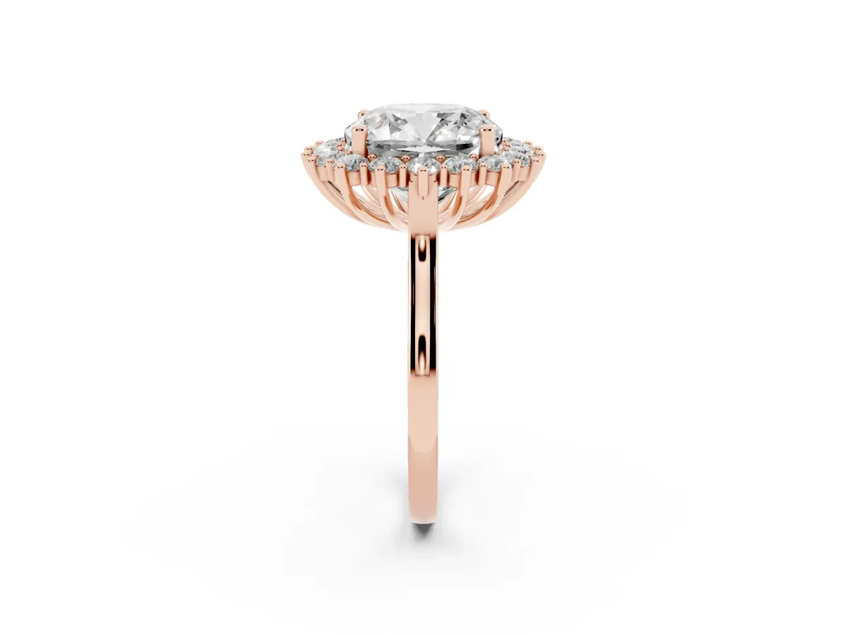 Cushion Diamond Halo Engagement Ring with Round Diamond Accents Rose gold