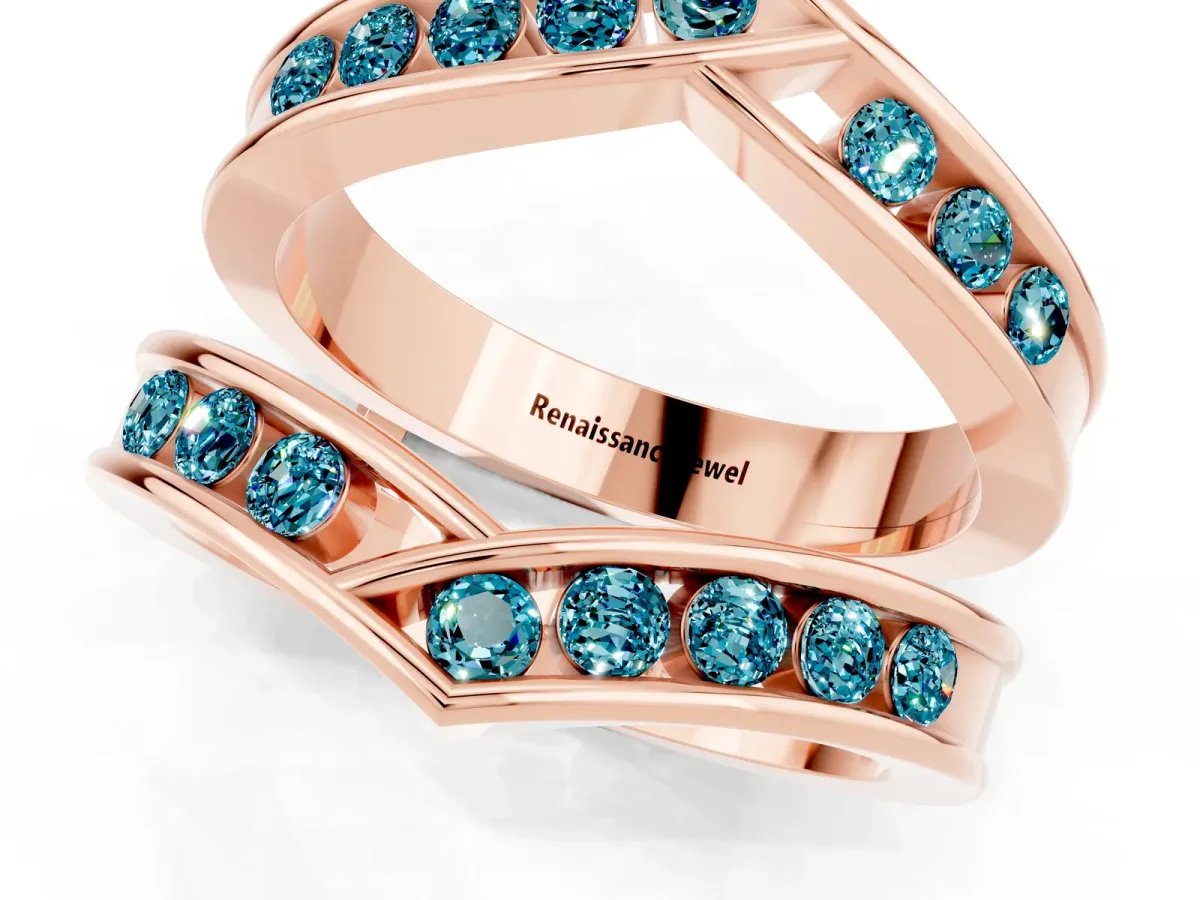 Round Blue Topaz Channel-Set Chevron Band Rose gold